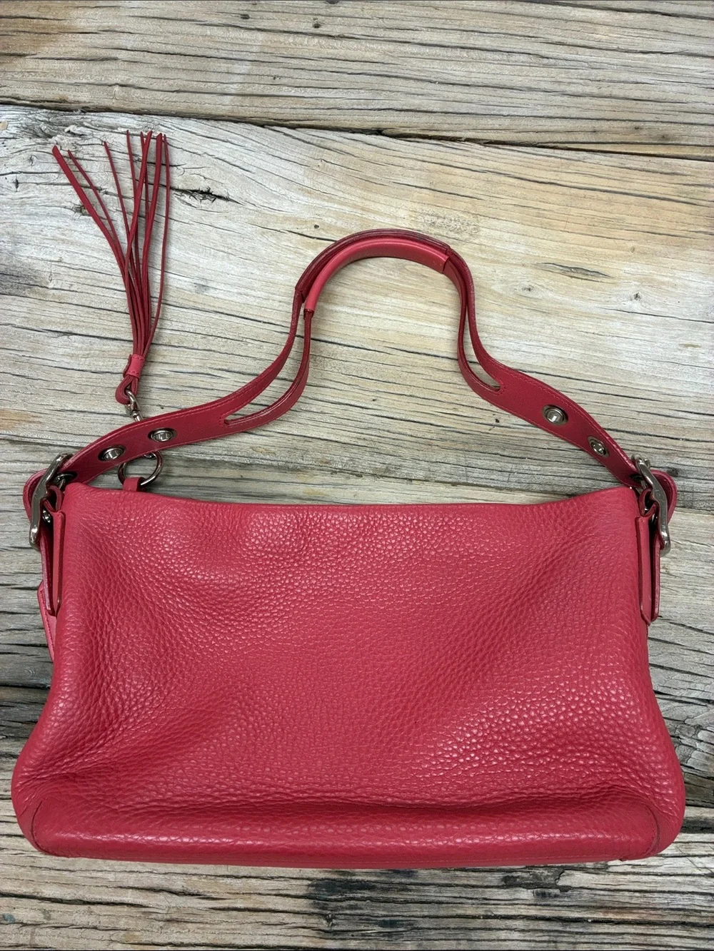 Authentic Coach East West Duffle Shoulder Bag Pink Pebbled Leather